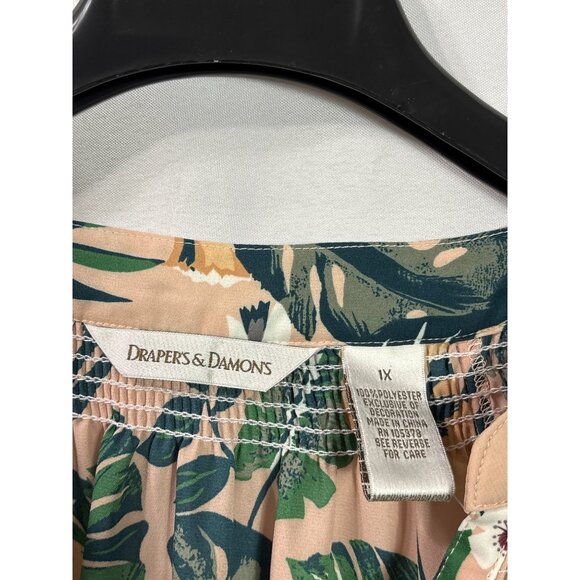 Drapers & Damons Womens Floral Print Blouse 1X Long Sleeve Multicolor Polyester - Picture 3 of 4